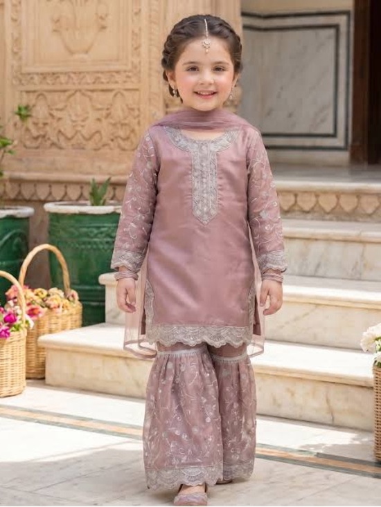 Other - Kids Gharara Set Mauve/Silver 3pc Festive Outfit